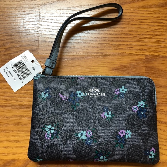 Coach Handbags - Coach Signature Floral Corner Zip Wristlet Wallet
